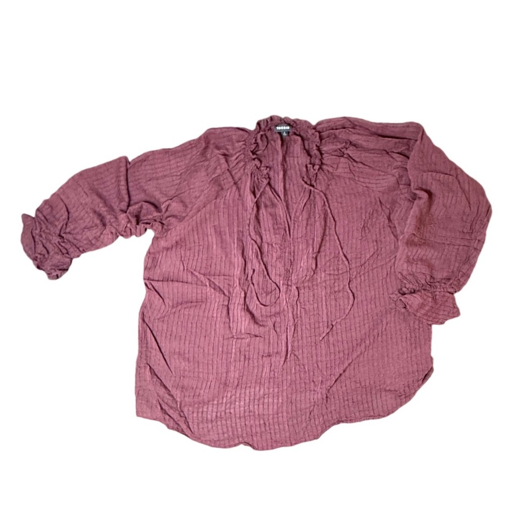 Torrid Blouse Top Ruffle Neck Long Sleeve Textured Burgundy Plus Size 2